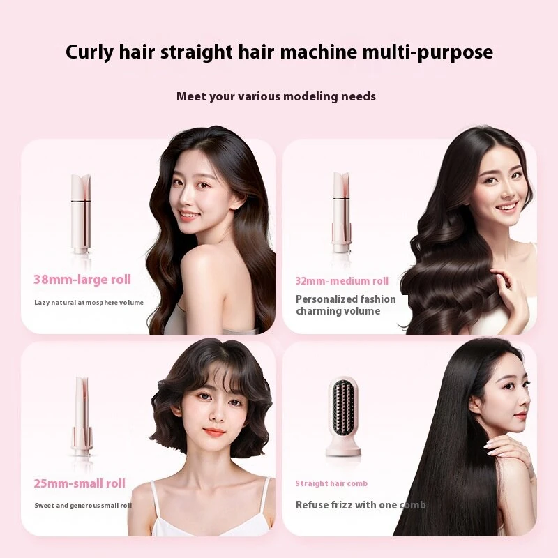 (image for) 4 In 1 Automatic Curling Iron Egg Roll 3 Levels Heating Adjustable 38mm One-Button Big Wave Curling Iron Hair Straightener